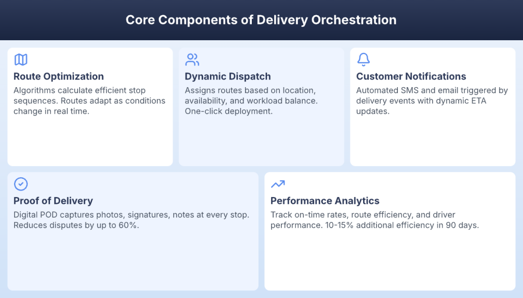 Five core components of delivery orchestration from route optimization to performance analytics
