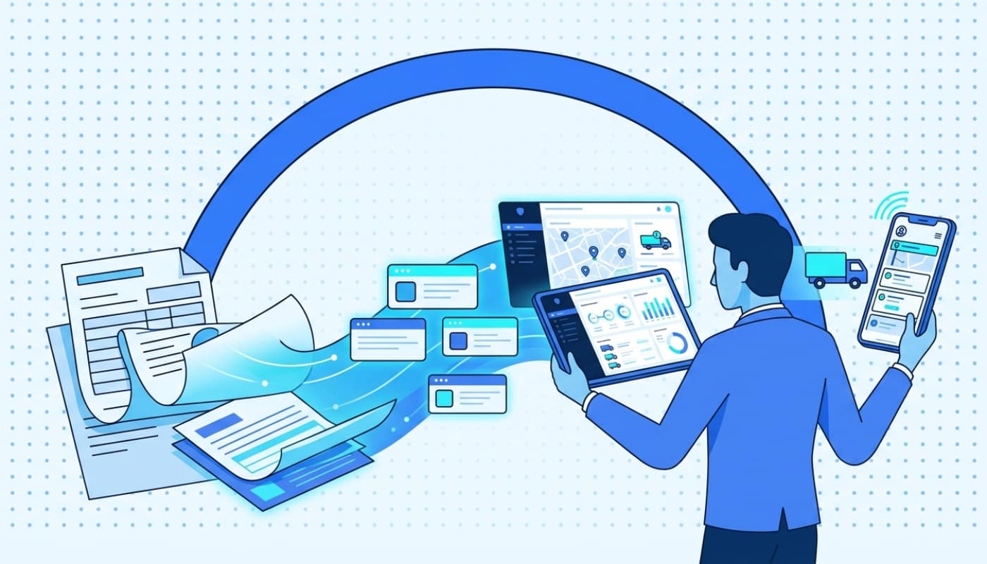 Digital fleet transformation from paper documents to connected software dashboard and mobile app