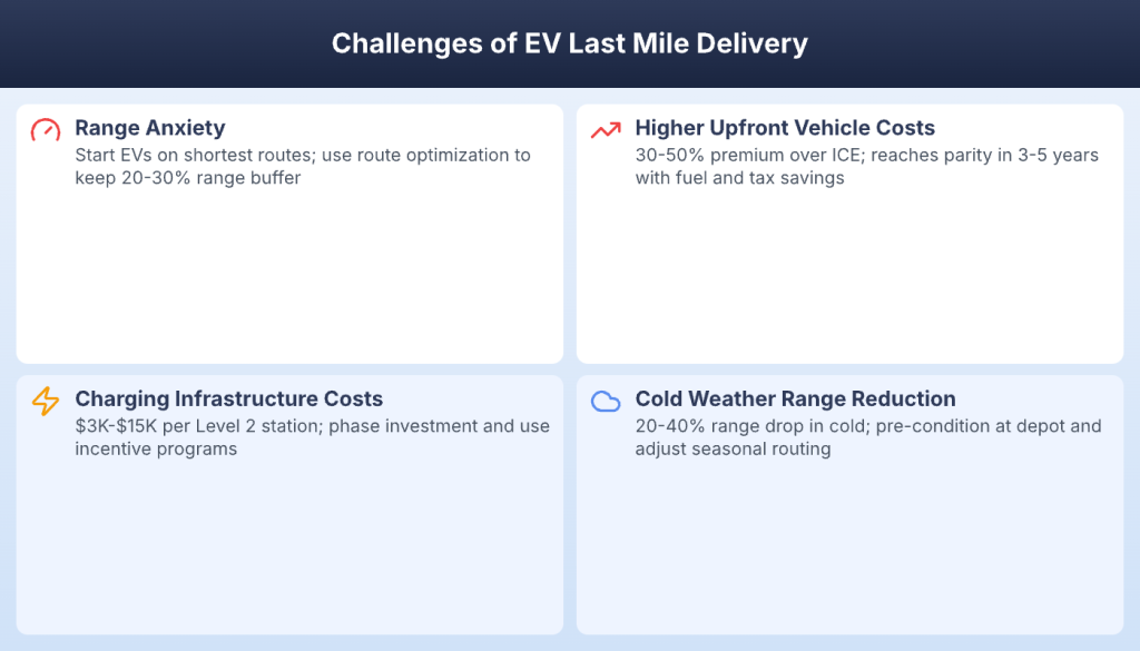 Four EV last mile delivery challenges including range anxiety and cold weather range reduction