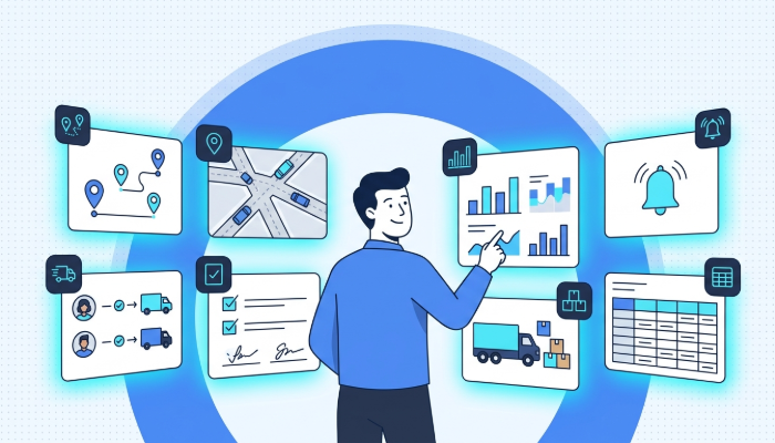 Fleet management modules guide covering tracking, route optimization, maintenance, compliance, and analytics tools.