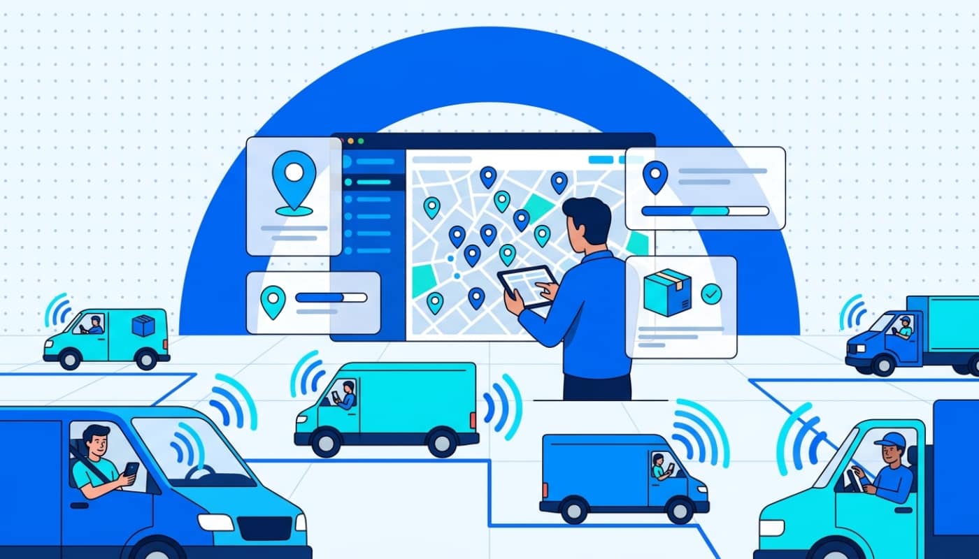 Fleet manager viewing live GPS map with driver locations tracked via smartphones without hardware