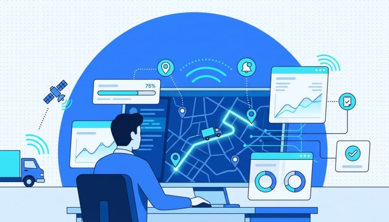 Dispatcher managing delivery technology stack with connected GPS tracking and route optimization