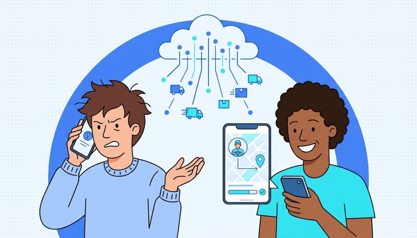 Frustrated customer calling versus informed customer with delivery tracking notification